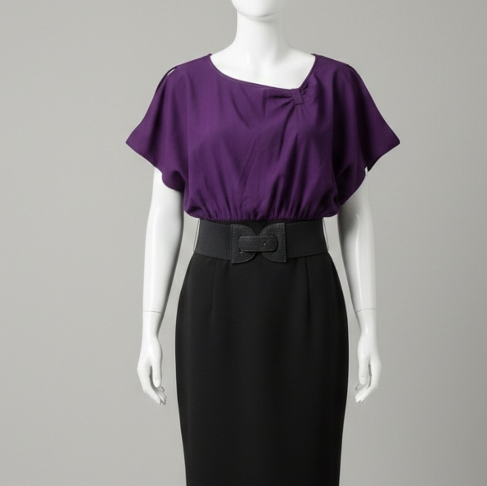 Worthington stretch purple and black belt dress size S